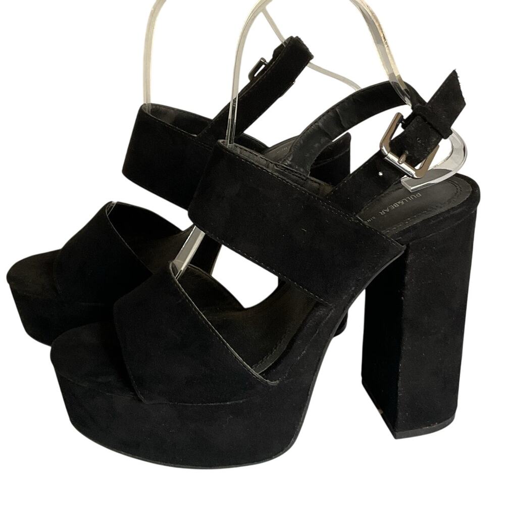 Platform Block Heel Sandals Black Suede  EU 37 US 6 Y2K Heel Party Shoe